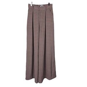 Tronjori Palazzo Pants XS Womens High Rise Wide Leg Trousers Multi Plaid Pleated